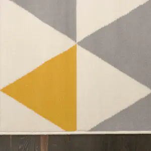 Yellow Ochre Grey Diamond Geometric Living Room Runner Rug 80x320cm