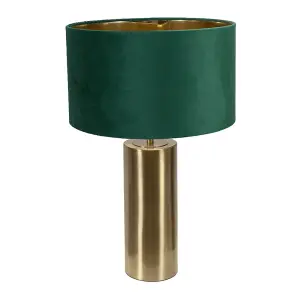 ValueLights Lexy Gold Touch Table Lamp with Forest Green Velvet with Gold Inner Lamp Shade