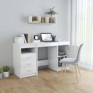 Berkfield Desk High Gloss White 140x50x76 cm Engineered Wood