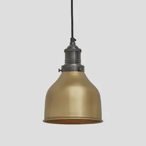 Industville Brooklyn Cone Pendant, 7 Inch, Brass, Pewter Holder