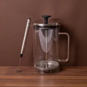 2pc Cafetière Set with 8-Cup Glass Cafetière and Battery Operated Handheld Milk Frother