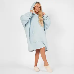 Sienna Hoodie Blanket Ultra Plush Wearable Sherpa Oversize  - Baby Blue