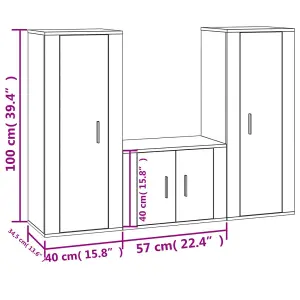 Berkfield 3 Piece TV Cabinet Set High Gloss White Engineered Wood