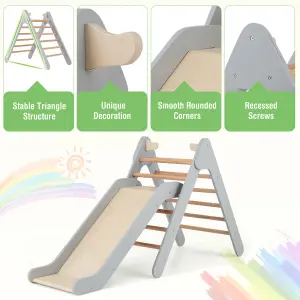 Costway 2-in-1 Triangle Climbing Set Wooden Indoor Outdoor Climbing Toy for Kids 3+