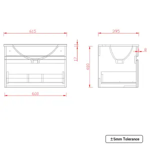 SunDaze 600mm Gloss White Wall Hung Vanity Sink Unit Bathroom Drawer Furniture