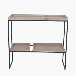 Natural Wood and Black Metal 2 Shelf Unit