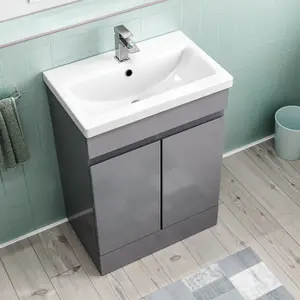 Nes Home Hinckley 600mm Freestanding Basin Vanity Unit 2 doors Steel grey Flat Pack