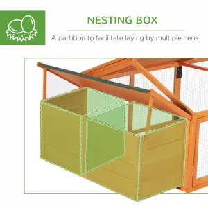 PawHut Wooden Chicken Run with Nesting Box, Openable Roof, for 4-8 Chickens