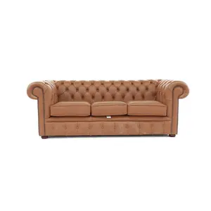 Chesterfield 3 Seater Shelly Saddle Real Leather Sofa Bespoke In Classic Style