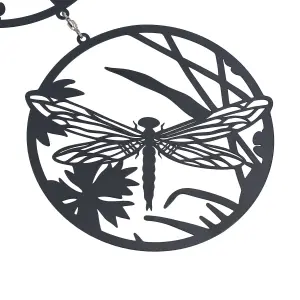 Hanging Black Butterfly, Bee & Dragonfly Silhouette Trio Spinner Garden Decor