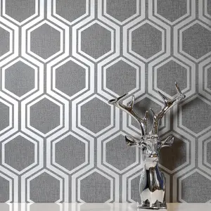 Arthouse Luxe Hexagon Gunmetal Silver Wallpaper