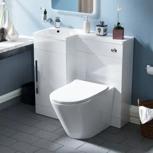 Nes Home Raven Left Hand 900mm Flat Pack Vanity Basin Unit, WC Unit & Ellis UF Back to Wall Toilet White