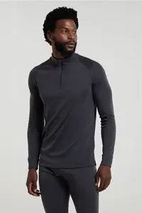 Mens Talus Long Sleeved Zip Neck Top | Grey | Size S | Mountain Warehouse | Isotherm, Breathable, Lightweight, Quick Drying