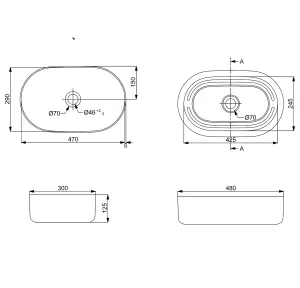 GoodHome Levanna Slim Gloss White Oblong Counter top Basin (W)48cm