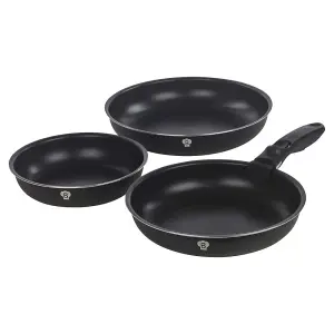 BLAUMANN 15 Pcs Black Matt Colour Aluminium Induction Space Saving Cookware Frying Pan Set Detachable Handle with 6 Tools