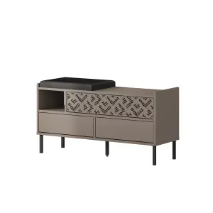 Decortie Heaton Shoe Bench Mocha Grey w/ Fabric Cushion Seat 3-door Storage Cabinet 111(W)x37(D)x56.5(H)cm Metal Legs Hallway