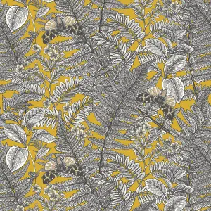 Hoopla Walls Wild Ferns Mustard Smooth Matt Wallpaper