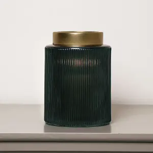 Melody Maison Dark Green Ribbed Glass Vase - 16cm