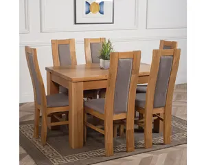 Dakota 127 x 82 cm Chunky Oak Small Dining Table and 6 Chairs Dining Set with Stanford Chairs