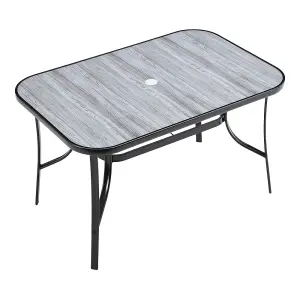 Rectangular Garden Tempered Glass Wood Grain Coffee Table with Umbrella Hole 120cm