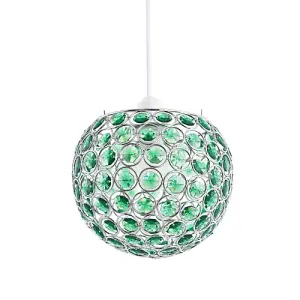 Modern Round Globe Easy Fit Pendant Shade with Small Green Acrylic Bead Jewels