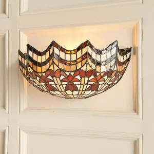 Tiffany Glass Wall Light Cream & Bold Red Scallop Shade Interior Sconce i00258