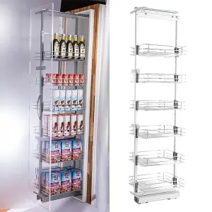 6 Tier Silver Tall and Narrow Metal Kitchen Pull Out Larder Storage Kitchen Cabinet Basket Shelf W 250mm