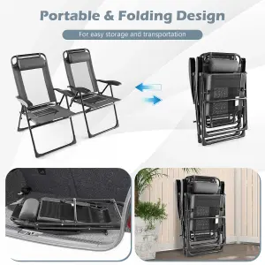 Costway Garden Folding Camping Chairs Set of 2 Portable Outdoor Recliner w/ 7-Level Backrest