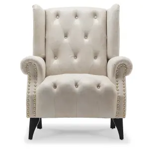 Faux Leather Suede Cream Sandringham Accent Wingback Chair