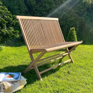 Folding Garden Bench Wooden - Solid Teak Wood - 2 Seater Garden Bench - 100cm