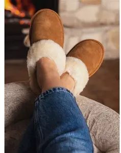 Ladies' Sheepskin Slider Slippers In Tan - Size 3