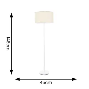 ValueLights Charles White Metal Single Stem Floor Lamp with Natural Drum Lamp Shade