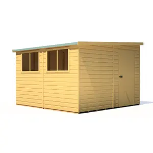 Shire Norfolk Workshop Pent Shed 10x10 Double Door 19mm Loglap Style B