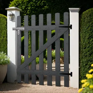 Grey Garden Wood Fence Gate 90x90cm with 2 T Shaped Hinges and 1 Latch Lock