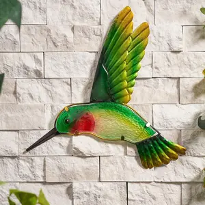 Green Hummingbird Outdoor Glass Garden Wall Art