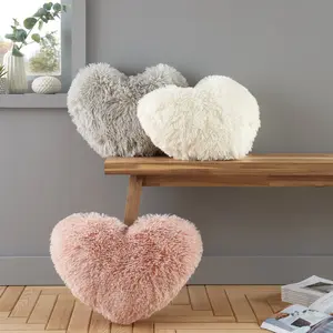 Cuddly Deep Pile Faux Fur Heart Shaped Cushion