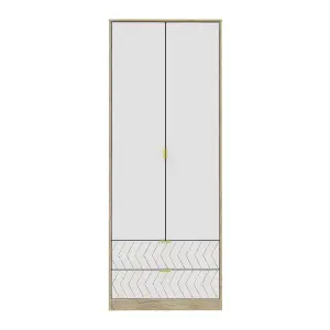 Ready assembled Contemporary White & oak 2 Drawer Double Wardrobe (H)1970mm (W)740mm (D)530mm