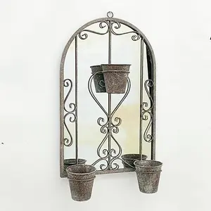 80cm Cordelia Wall Mirror With Triple Planter - Metal - L15 x W45 x H75 cm