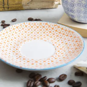 Nicola Spring - Hand-Printed Cappuccino Saucers - 14.5cm - Orange - Pack of 12