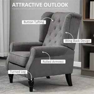 HOMCOM Retro Accent Chair, Wingback Armchair With Wood Frame Button Tufted Design For Living Room Bedroom, Dark Grey | Aosom UK