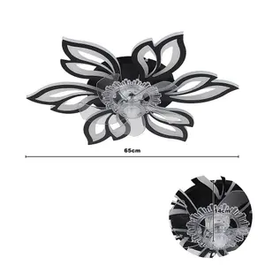 Black Modern Flower Shape Ceiling Fan with Light with Remote Control 65cm Dia