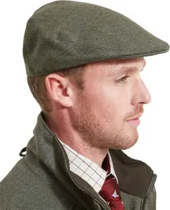 Hoggs Of Fife Herringbone Waterproof Tweed Flat Cap, Green / Small/Medium