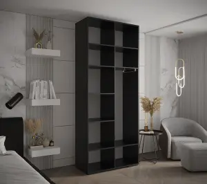 Stylish Black Inova I Hinged Door Wardrobe W1000mm H2370mm D470mm - Modern Storage with Vertical Gold Handles