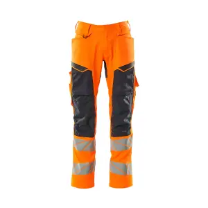 Mascot Accelerate Safe Trousers with Kneepad Pockets - Hi-Vis Orange/Dark Navy   (40.5) (Leg Length - Short)