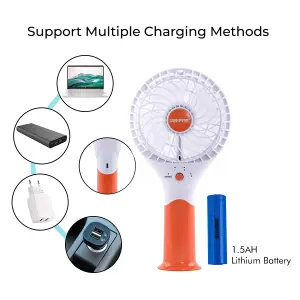 Geepas Rechargeable Mini Desk Fan with 3 Speed Electric USB Travel Fan, Orange