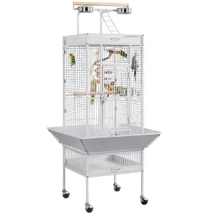 Yaheetech White Metal Bird Cage with Playtop and Casters