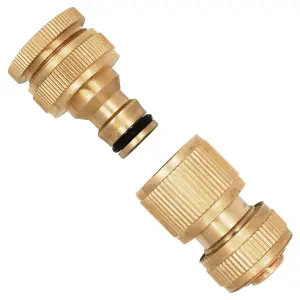 Premium Brass Hose Tap Connector (3/4" & 1" BSP) & Quick-Release Hozelock Compatible Brass Hose Connector - Corrosion-Resistant