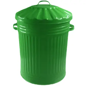 60L Green Retro Bin Vintage Style Metal Dustbin with Lid Classic Bin Steel Dustbin for Animal Feed or Rubbish