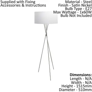 Floor Lamp Light Satin Nickel Shade White Silver Fabric Pedal Switch Bulb E27