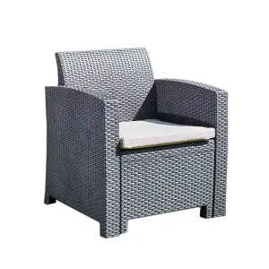 Marbella Rattan Effect Garden Armchair in Graphite with Cream Cushions